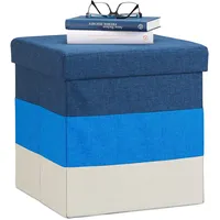 Relaxdays Polster Hocker mit Stauraum, gestreifter Sitzhocker, faltbarer Polsterhocker