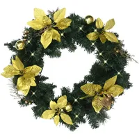 VidaXL Weihnachtskranz mit LED-Leuchten Grün 60 cm PVC