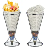 Relaxdays Pommeshalter 2er Set, Edelstahl, Spitztüten mit Pommes, Chips,