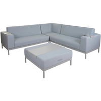 Mendler Alu-Garten-Garnitur HWC-C47, Sofa, Outdoor Stoff/Textil blau mit Ablage,