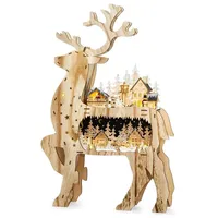 SIKORA LB05 XXL LED Holz Deko Rentier/Hirsch Schwibbogen Inclusive