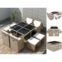 VidaXL 9-tlg. Garten-Essgruppe mit Auflagen Poly Rattan Beige