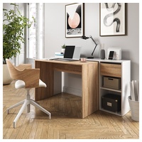 Vicco Schreibtisch Ben, Weiß-Sonoma Computertisch ausziehbar Arbeitstisch Bürotisch