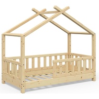 VitaliSpa Kinderbett DESIGN 70x140cm Natur Zaun Kinder Holz Haus