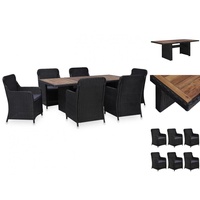 VidaXL 7-tlg. Garten-Essgruppe Poly Rattan Schwarz