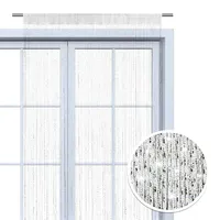 Wometo Faden-Vorhang Glitzer-Vorhang 90x245 - weiß-Silber glänzender Deko Schal