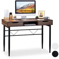 Relaxdays Schreibtisch braun/schwarz rechteckig, 4-Fuß-Gestell schwarz 110,0 x 55,0