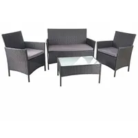 Mendler Poly-Rattan Garten-Garnitur HWC-D82, Sitzgruppe Lounge-Set schwarz mit Kissen