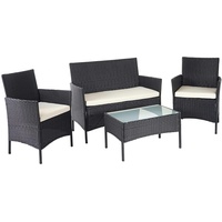Mendler Poly-Rattan Garten-Garnitur HWC-D82, Sitzgruppe Lounge-Set schwarz mit Kissen