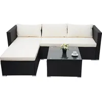 Mendler Poly-Rattan Garnitur HWC-F57, Balkon-/Garten-/Lounge-Set Sofa Sitzgruppe ~ schwarz,
