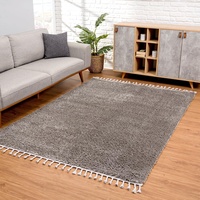 Carpet City Hochflor Teppich Wohnzimmer - Einfarbig Anthrazit -