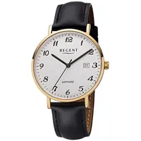 REGENT Herren Uhr F-1230 Leder Quarz Armband-Uhr schwarz D2URF1230