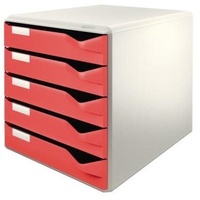 Leitz Schubladenbox 52800025 DIN A4, 5Schubfächer lichtgr/rt