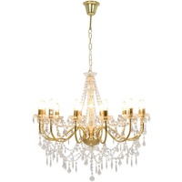 VidaXL Kronleuchter mit Perlen Golden 12 x E14-Fassungen