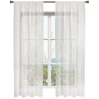 Woltu Gardinen, transparent Blumen Stickerei mit Kräuselband Leinen Optik(2