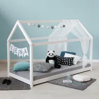 Homestyle4u Kinderbett Hausbett 160x80 Weiß mit Lattenrost Kinder Bett
