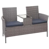 MCW Poly-Rattan Sitzbank mit Tisch E24 Grau Kissen Dunkelgrau