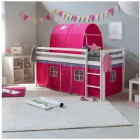Homestyle4u Hochbett 90x200 Weiß Pink 1561
