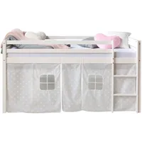 Homestyle4u Hochbett 90x200 mit Vorhang in Weiß Sterne 1888
