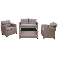 MCW F10 Polyrattan Lounge Garnitur 4-tlg. grau/braun inkl. Kissen