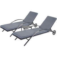 Mendler 2er-Set Sonnenliege HWC-E27, Relaxliege Gartenliege, Poly-Rattan schwarz Kissen