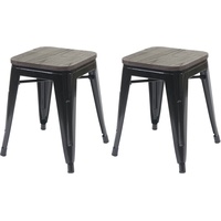 Mendler 2er-Set Hocker HWC-A73 inkl. Holz-Sitzfläche, Metallhocker Sitzhocker, Metall