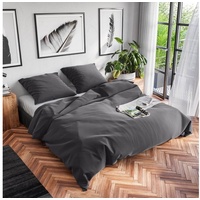 Wolkenfeld Bettwäsche 220x240 Baumwolle Grau - Atmungsaktiv - 3teilig