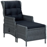 VidaXL Gartensessel Verstellbar mit Fußhocker Poly-Rattan Dunkelgrau
