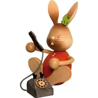 Kuhnert Drechslerei Osterdekoration/Osterhase „Stupsi mit Telefon 11 cm hoch,