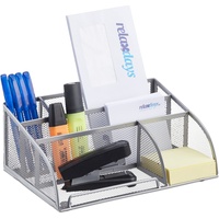 Relaxdays Schreibtisch-Organizer silber Metall 5 Fächer 25,5 x 18,0