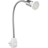 Ledscom.de Steckdosenlampe LESCH Leselampe Schwanenhals Schalter Chrom + GU10
