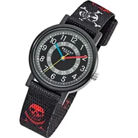 REGENT Kinder-Armbanduhr Elegant Analog Textil-Armband schwarz rot weiß Quarzuhr