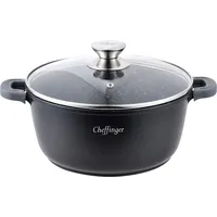 Cheffinger Induktionstopf Antihaftbeschichtet Marmoreffekt Ø28cm mit Deckel, Schwarz