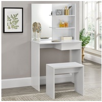 [en.casa] Schminktisch mit Spiegel und Hocker Weiß