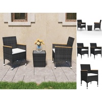 VidaXL 3-tlg. Bistro-Set Poly Rattan und Hartglas Schwarz