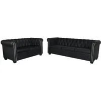 VidaXL Chesterfield Sofa 2-Sitzer und 3-Sitzer Kunstleder Schwarz