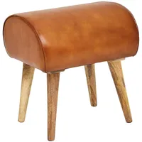 FineBuy Sitzhocker 45x53x40 cm Braun Echtleder Holzhocker Massiv Lederhocker