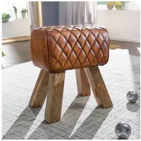 FineBuy Sitzhocker Echtleder 40x48x27 cm Fußhocker Lederhocker Massivholz Braun
