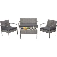 Mendler Poly-Rattan Garnitur HWC-F56, Balkon-/Garten-/Lounge-Set Sitzgruppe grau, Kissen dunkelgrau
