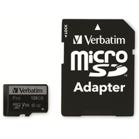 Verbatim Pro U3 R90/W45 microSDXC 128GB Kit, UHS-I U3,