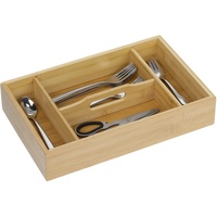 Relaxdays Besteckkasten Bambus, 4 Fächer, robuster Besteckorganizer mit Tragegriff