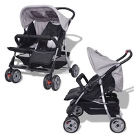 VidaXL Zwillingsbuggy grau und schwarz