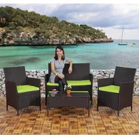 Mendler 2-1-1 Poly-Rattan Garten-Garnitur Halden, Sitzgruppe Lounge-Set Sofa braun-meliert,