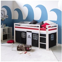 Homestyle4u Hochbett 90x200 Weiß Vorhang Pirat 1534