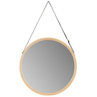 Levandeo Spiegel 38cm Rund Bambus Holz Kunstleder Wandspiegel Flurspiegel