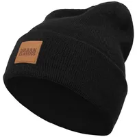 URBAN CLASSICS Leatherpatch Long Beanie Black (Herstellergröße: one size)