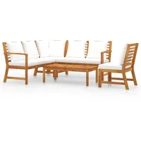 VidaXL 5-tlg. Garten-Lounge-Set mit Auflagen Creme Massivholz Akazie