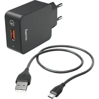 Hama Ladeset, Micro USB, QC 3.0 + Micro-USB-Kabel, 1,5m,