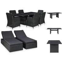 VidaXL 9-tlg. Garten-Essgruppe Poly Rattan Schwarz