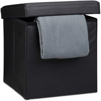 Relaxdays Sitzhocker Leder, Schwarz, 38 x 38 x 38